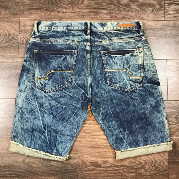 Evolution In Design Men’s Blue Stone Wash Tiger Stripes Long Denim Shorts Sz 40 - Picture 3 of 8
